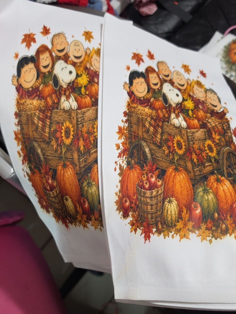 Peanuts Snoopy Kids - Autumn Orange Fall Wagon Design Dish Towels